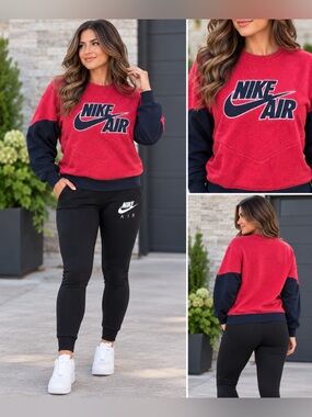 Nike Air Women's Red & Black Logo Sweatshirt - Nike Air Pullover